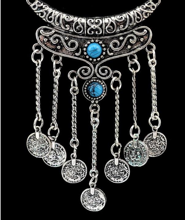 

Statement Jewelry Ethnic Vintage Bohemian Gypsy Tibet Long Stone Carved Coin Necklaces & Pendants Sweater Chain For Women