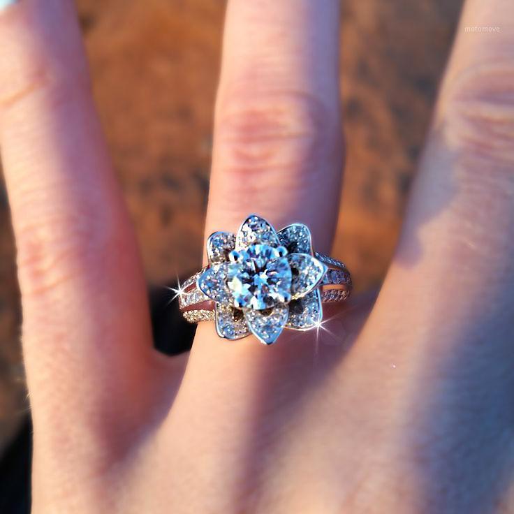 

Double Fair Vintage Zirconia White Gold Color Flower Finger Rings For Women Party Fashion HotSale Jewelry Ring YG0381