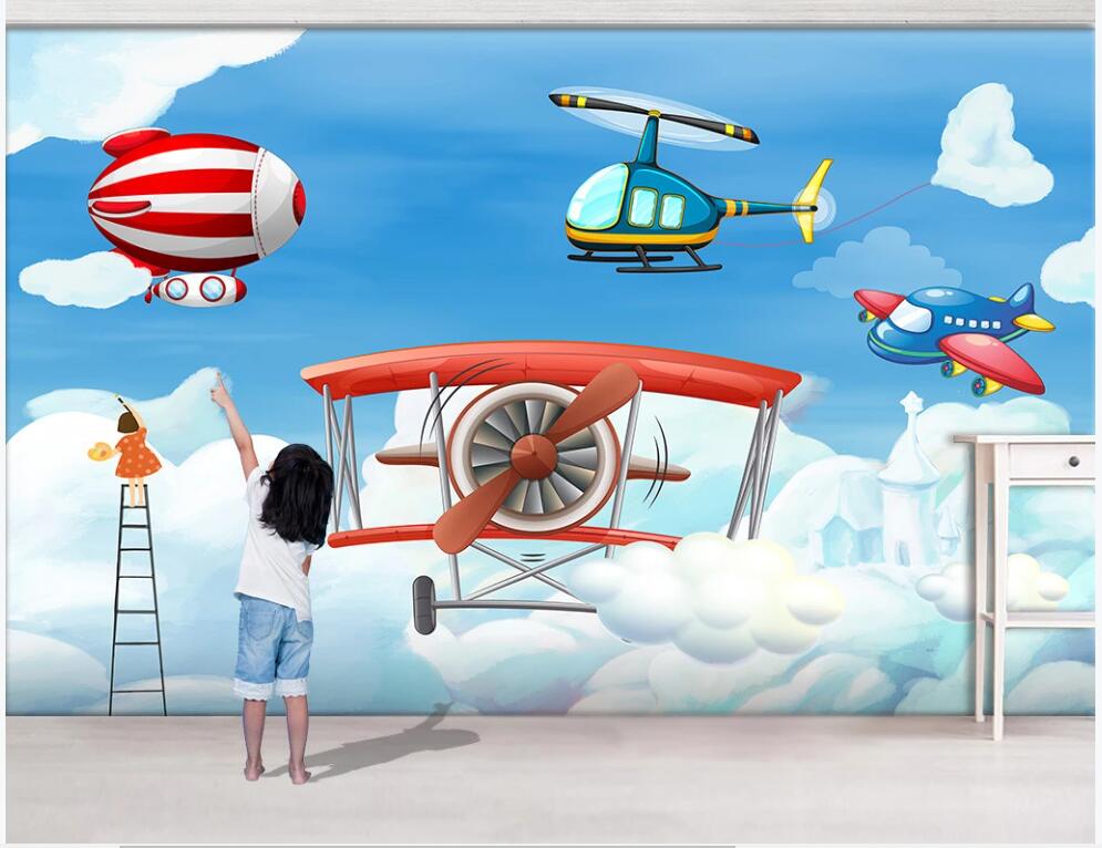 

custom photo mural 3d wallpaper Airplane helicopter ladder drawing children's room decor 3d wall muals wall paper for walls 3 d in rolls, Non-woven wallpaper