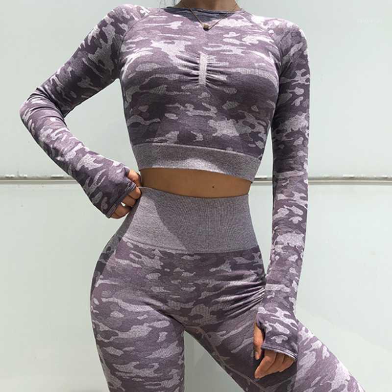 

Women Seamless Camouflage Tops Pants Camo Yoga Set Fitness Sports Bra High Waist GYM leggings Camo Fitness Suits Workout Sets1, Top pant black