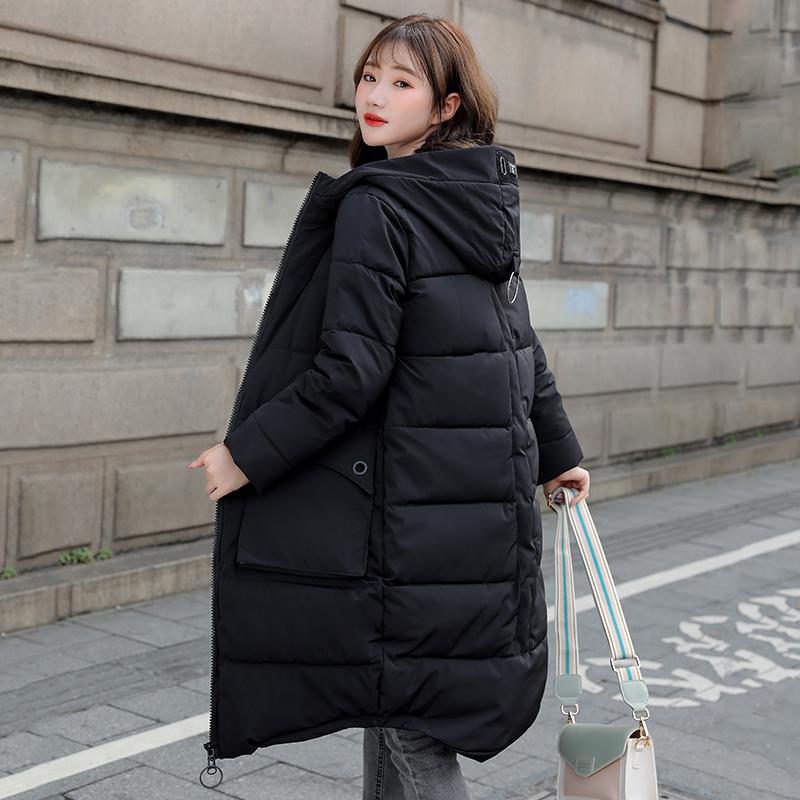 

Solid Long Parkas Female Winter Hooded Solid Casual Jacket Women Plus Size Stand Collar Loose Big Pockets Thick Women's Coat, Black