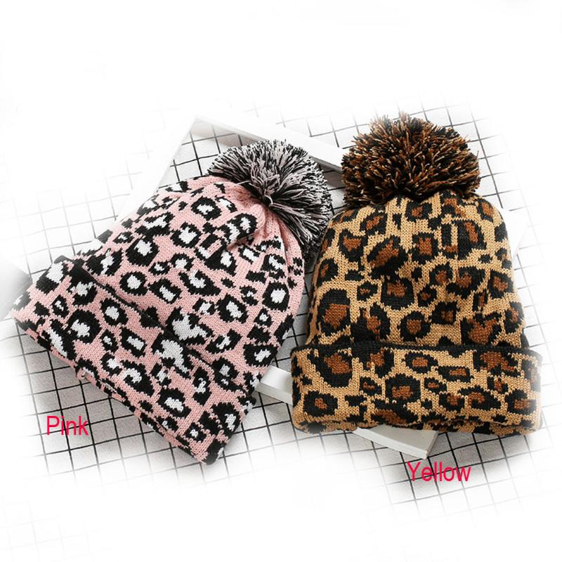

fashion leopard winter hat couples women men beanie pompom bonnet femme hiver Warm d91106