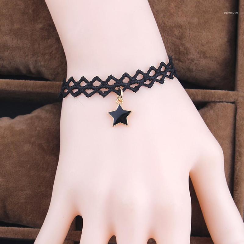 

Women's Gothic Vintage Star Pendant Hollow Lace Charm Bracelet Bangle Gift1
