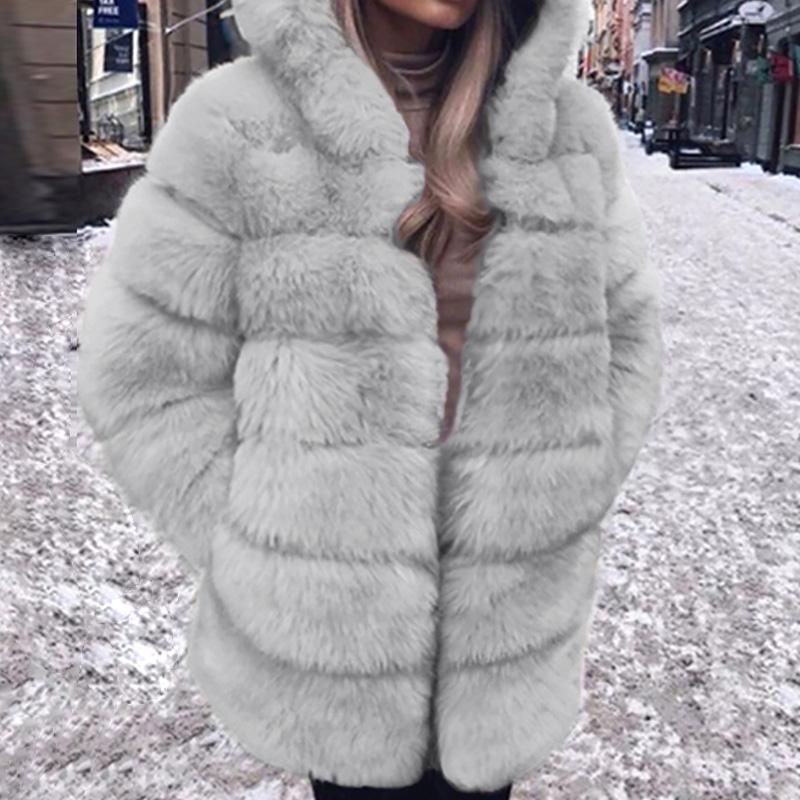 

Winter Thick Warm Faux Fur Long Coat Women Plus Size Hooded Long Sleeve Faux Fur Jacket Luxury Winter Solid Color Coats, Purple