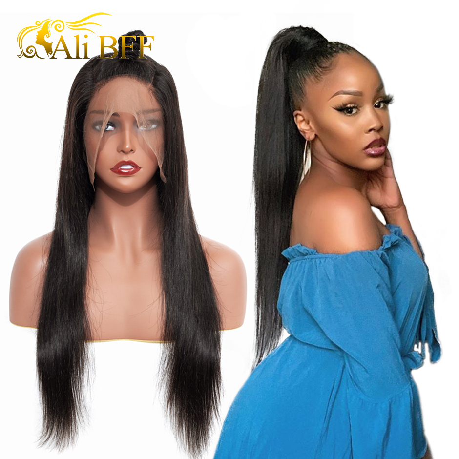 

ALI BFF 360 Lace Frontal Wig Lace Front Human Hair Brazilian Deep part Wigs 360 Frontal Human Hair Wigs 180% density, Natural color
