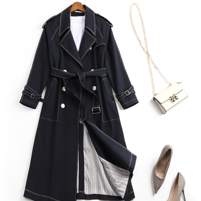 

2021 New Large-size autumn female jacket mid-length age-reducing high-end coat, ladies jacket, MLTY, Navy blue