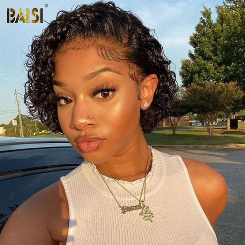 

BAISI Brazilian Pixie Cut Wig Human Hair Short Curly Bob Wig Lace Front Human Hair Wigs For Women 13x4 Lace Frontal Bob Wigs, As pic