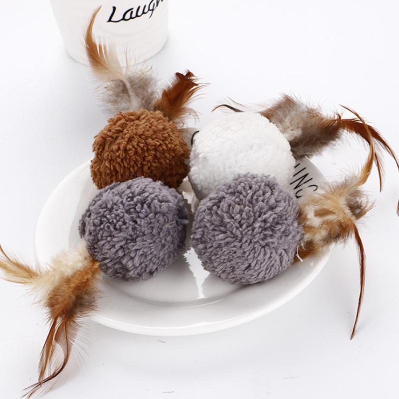 

Newest! Pet Cat Toys Plush Ball Lint 3 Color Amuse Plaything Rod Interactive Chat feather toys