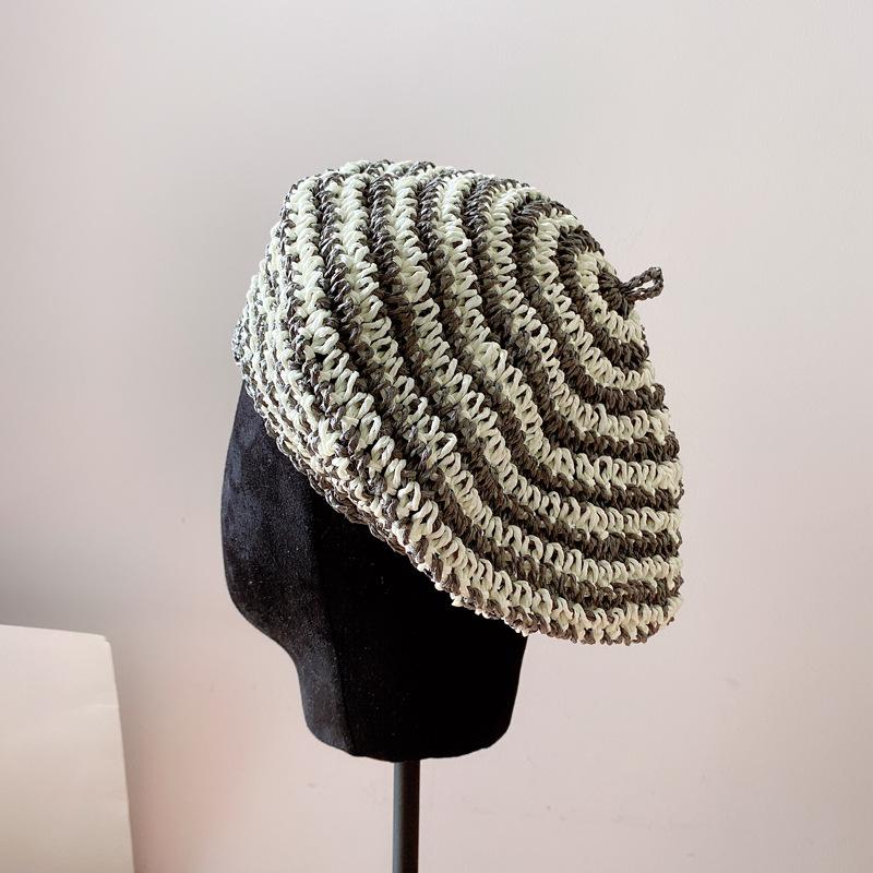 

Japanese soft handmade grass crochet beret hat female mixed color wild painter hat simple fashion octagonal, Black