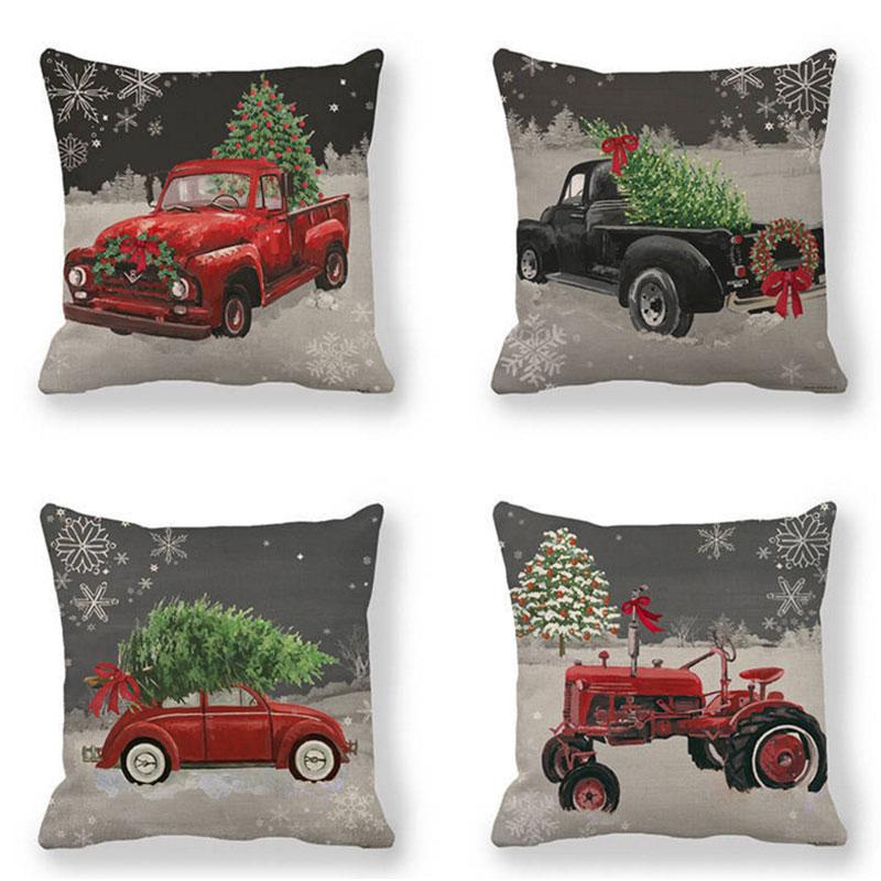 

Hand Red Truck Christmas Tree Cushion Cover And Sofa Pillow Case Home Decorative Pillow Cover