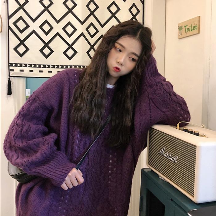

Sweater Women Autumn Winter New Korean Fashion O-neck Pullover Ins Solid Casual Cardigans Loose Oversize Sweaters Female New, Green