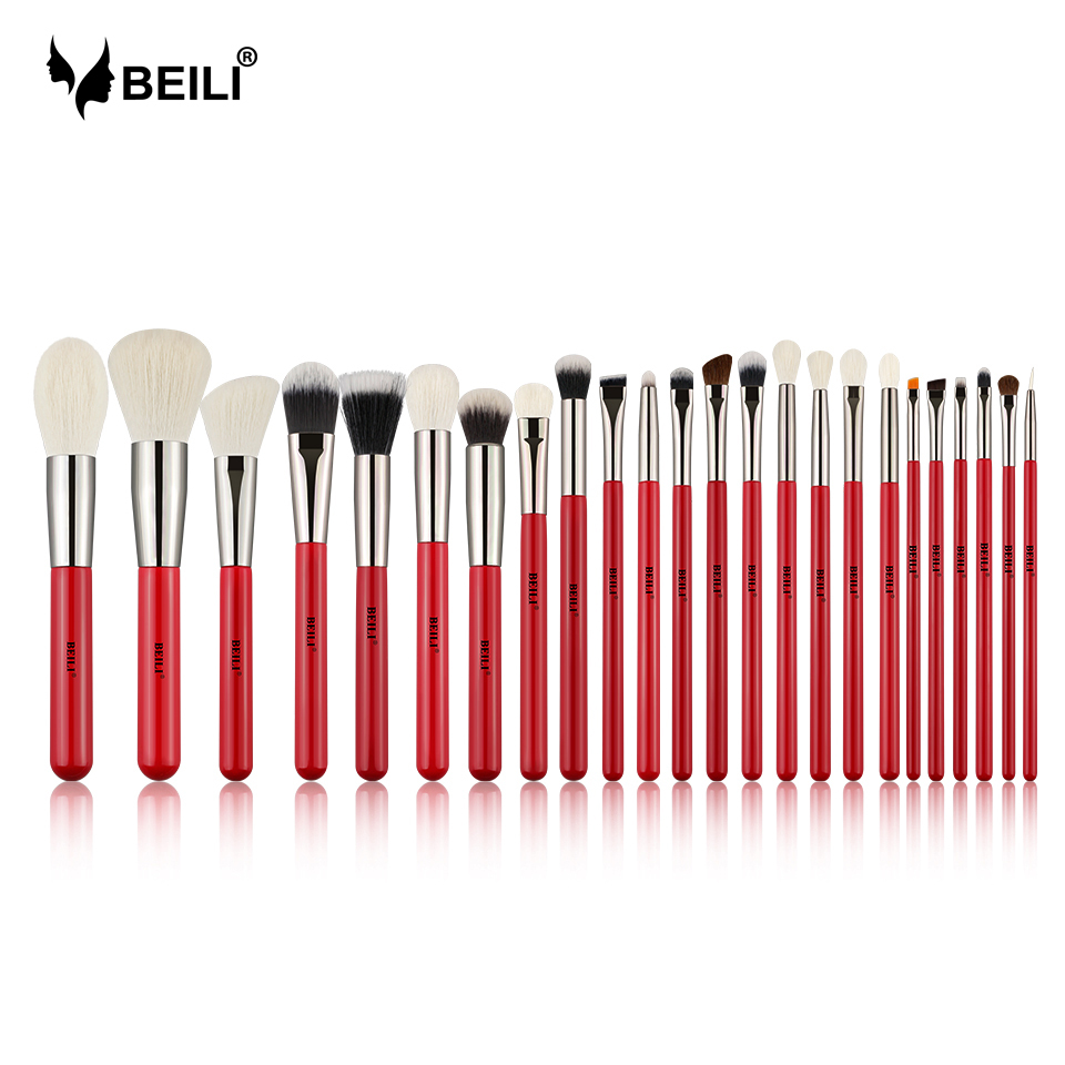 

BEILI Red 24 pcs Professional Makeup Brushes Set Natural Hair brush makeup Foundation Powder Blush Eyeshadow Eyebrow 201007