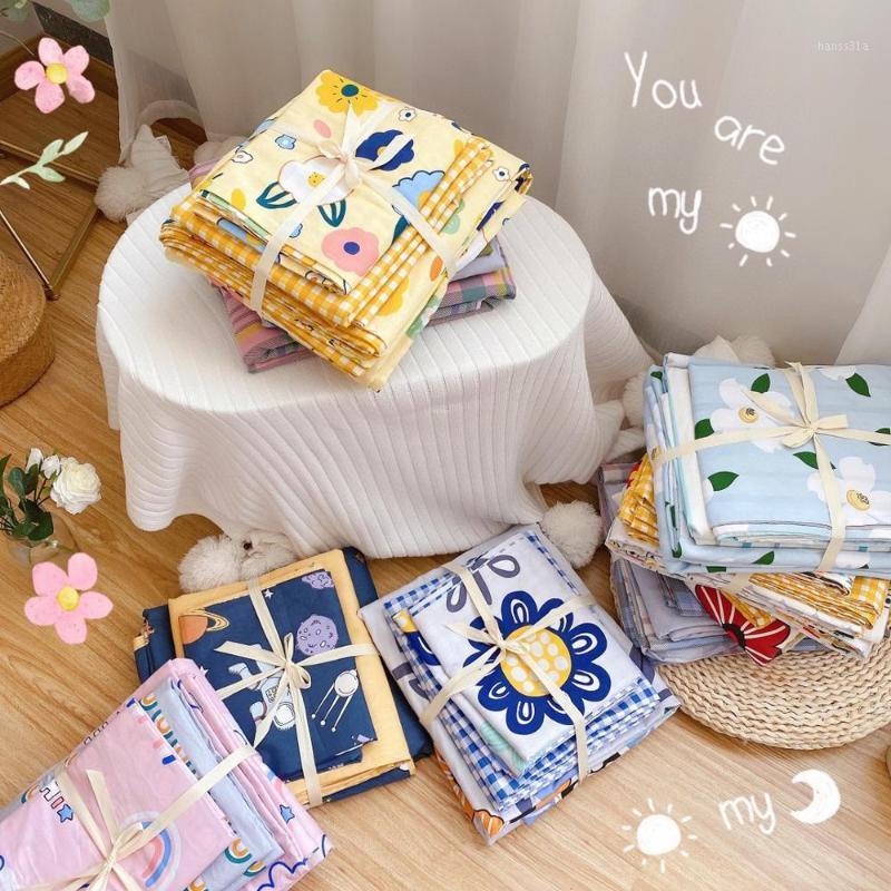 

4pcs Kawaii Egg Flower Bedding Set Cotton Queen Size Bed Set A/B double-sided Pattern Grid Bed Sheet Duvet Cover Pillowcases1, As picture