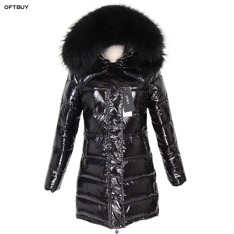 

OFTBUY Winter Jacket Women Real Fur Coat natural Raccoon Fur Collar Long Parka Duck Down jacket waterproof Streetwear brand 201103, Beige
