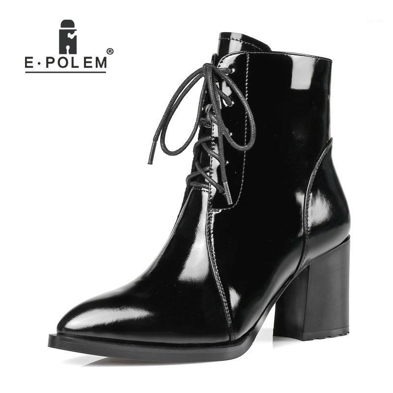 

Fashion Female Genuine Leather Boots Punk Lace-Up Ankle Boots High Thick Heel Women Teenage Girl's Pointed Toe Boot1, Pigskin lining