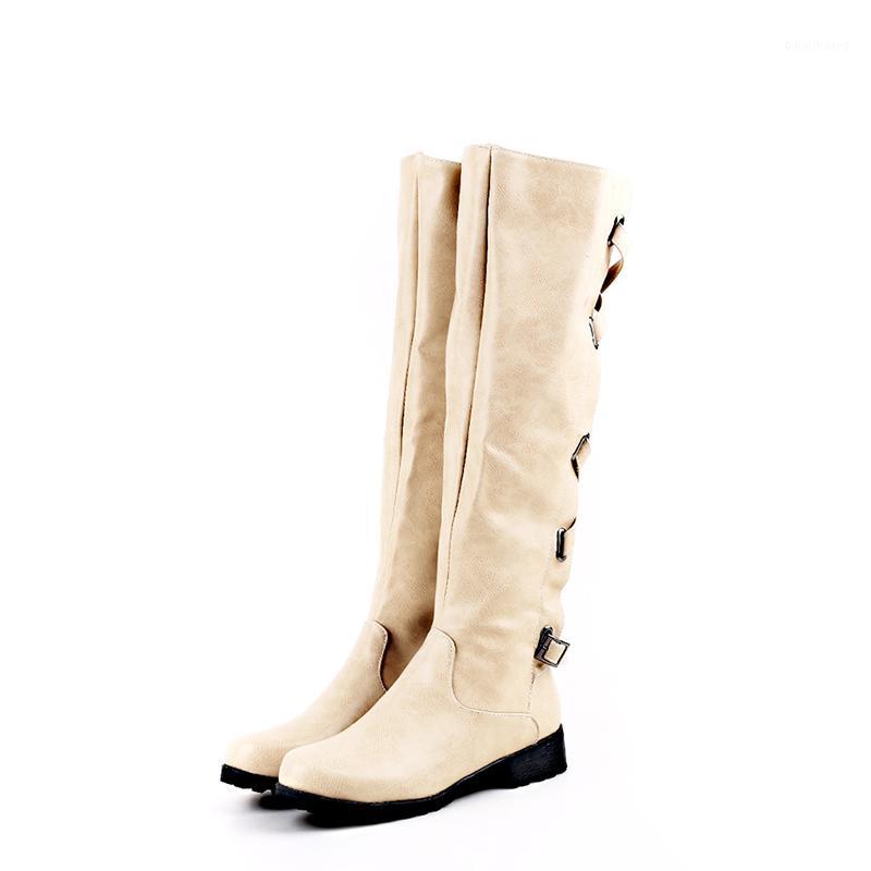 

2020 Woman Boots Low Heel Woman Shoes Rubber Boots Female Platform Winter Spring Lace Up Shoes Knee High Lady Footwear1, Beige