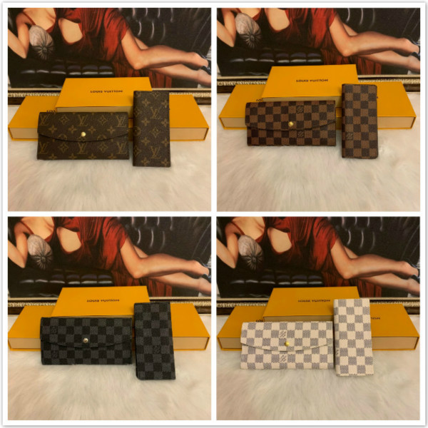 

NEW France Designer Women Long Checkbook Wallet Credit Card Photo Holder Wallet Brown Mono Gram White Checkered Canvas Leather Free Shipping, Black