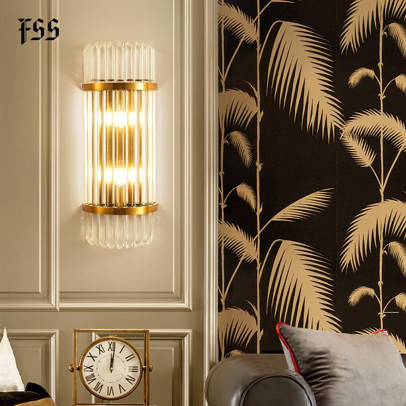 

Fss modern stainless steel crystal wall lights bedside wall sconce for bedroom living room led lamps light fixtures