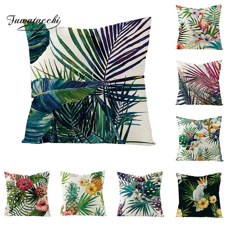 

Fuwatacchi Palm Leaves Cushion Cover Linen Flamingo Throw Pillow Cover Tropical Forest Pillowcases Home Sofa Chair Decor 45X45, Pc09110