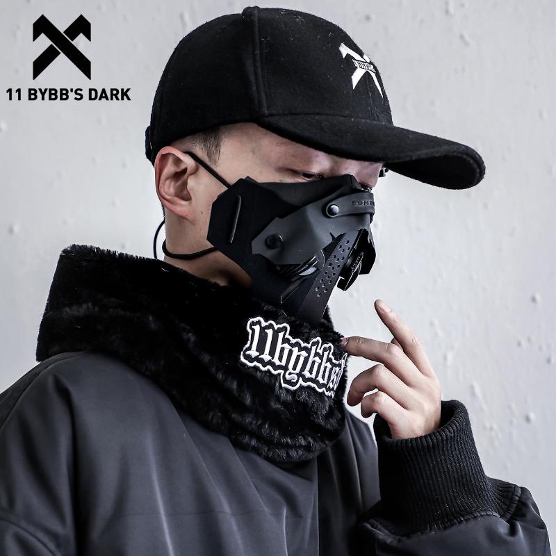 

11 BYBB'S DARK Hip Hop Streetwear Ring Scarves Mens Winter Harajuku Patchwork Scarf Plush Tactical Function Cargo Scarf Black