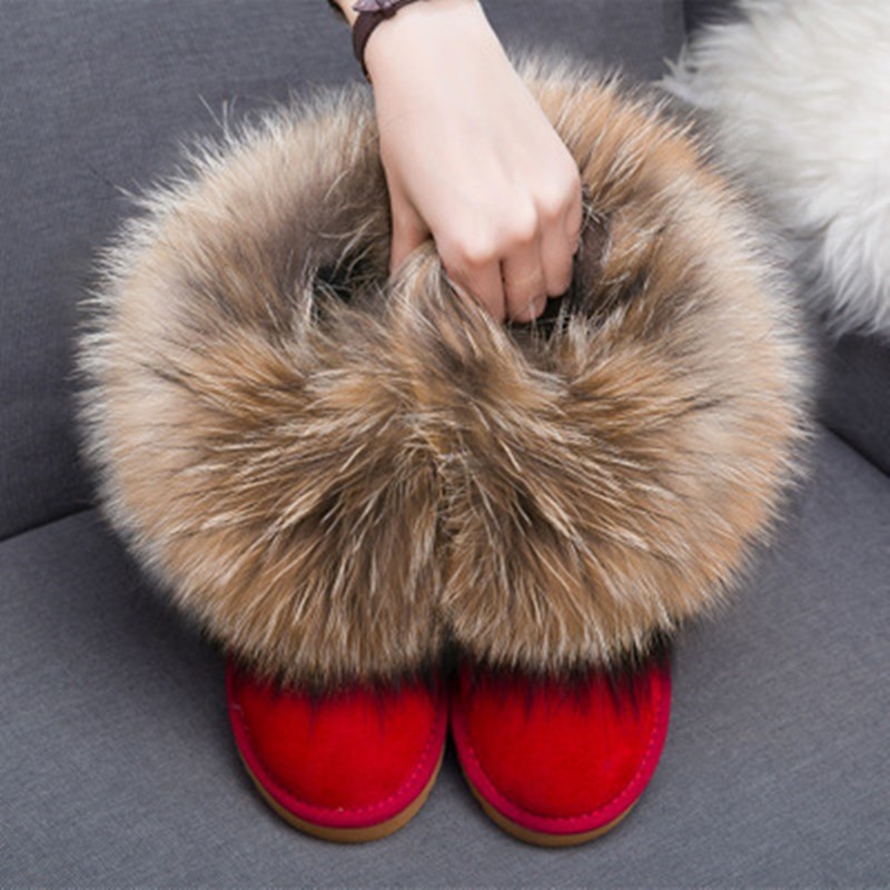 

Top quality free delivery! Natural wool snow leather women's real fox fur, winter warm ankle boots, various colors, plus size, Same as the picture