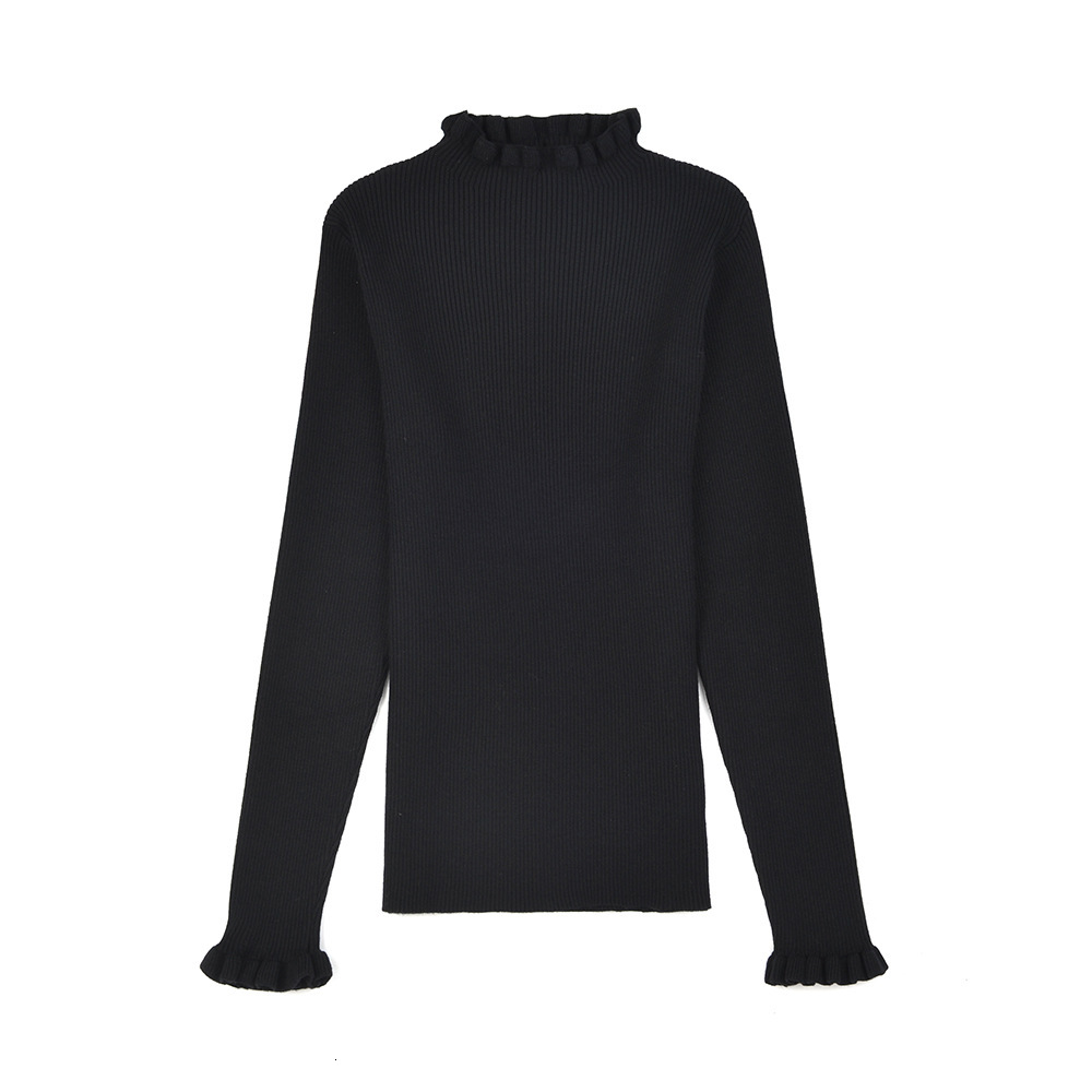 

2021 New Women Warm Slim Turtleneck Pullover Winter Tops Solid Cashmere Autumn Long Sleeve Female Ruffled Sweater P2sr, White