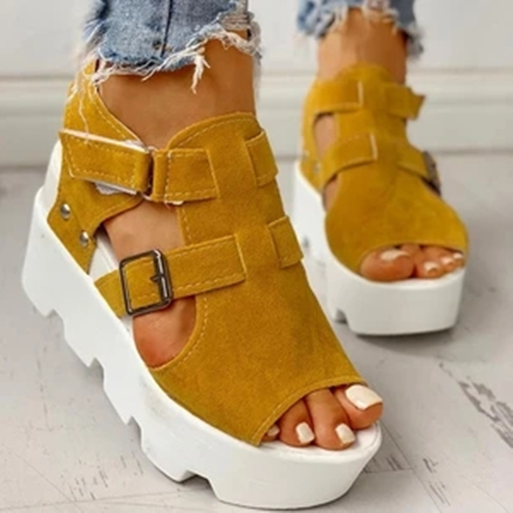 

2021 New Wees Summer Fashion Solid Casual Buckle Women Shoes Peep Toe Open Beach Plus Size Ladies Sandals Uypr, White