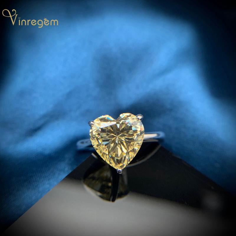 

Cluster Rings Vinregem 100% 925 Sterling Silver Love Heart Citrine Gemstone Wedding Engagement Romantic Ring For Women Girls Fine Jewelry Gi, Golden;silver