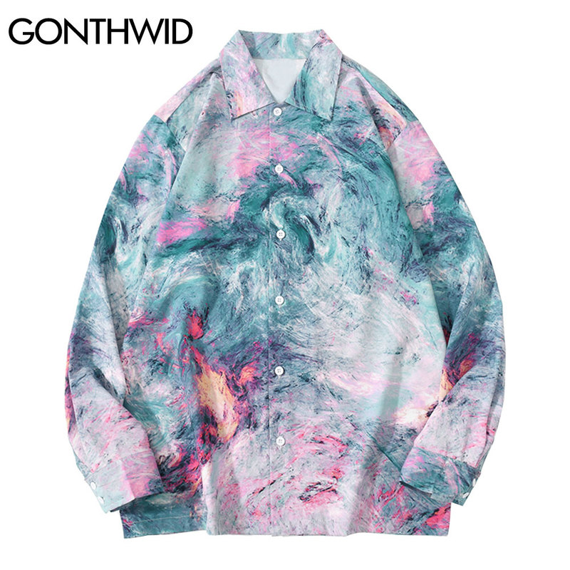 

Painting Graffiti Long Sleeve Shirts Streetwear Mens Hip Hop Harajuku Casual Blouse Hawaiian Beach Party Shirts Tops, Kg-1