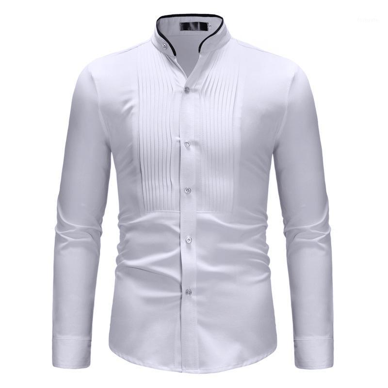 

Men' Casual Shirts Mens White Mandarin Collar Dress Wedding Tuxedo Shirt 2021 Brand Slim Fit Long Sleeve Men Business Chemise1