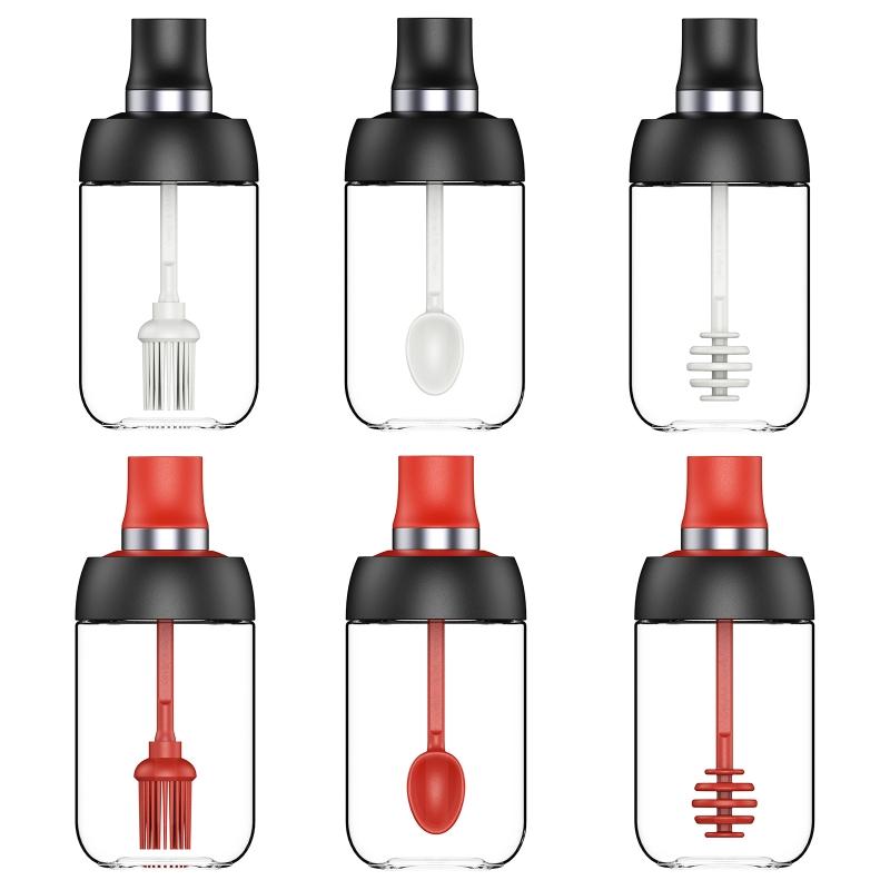 

250ML Pepper Cruet Oil Bottle Spoon Cover Glass Kitchen Moistureproof Honey Seasoning Bottle Kitchen Condiment Jar Tank 3 Style