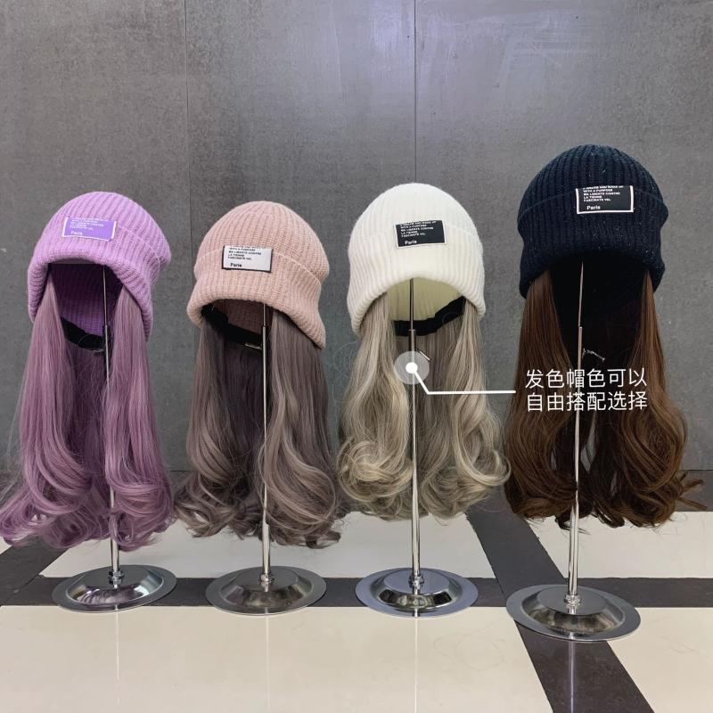 

Knitted Cap with Detachable Wig for Woman Girls Hat Knitting Skullies Harajuku Kpop Korean Style Streetwear Indie Fashion