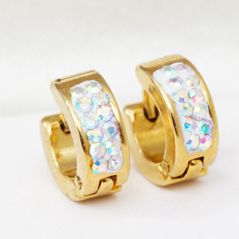 

Hoop & Huggie Fashion Rhinestone Titanium Small Stainless Steel Earrings For Women Gils Jewelry
