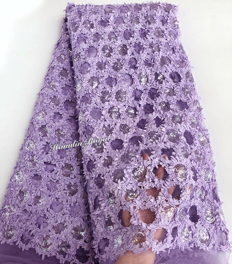 

baby purple tulle lace sequins embroidery African french lace fabric 5 yards per piece1