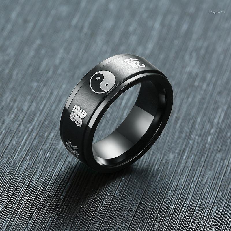 

Cluster Rings BUY Cool Black Color Stainless Steel Ring For Men Rotatable Tai Chi Bagua Design Chinese Style Male Punk Jewelry, Golden;silver