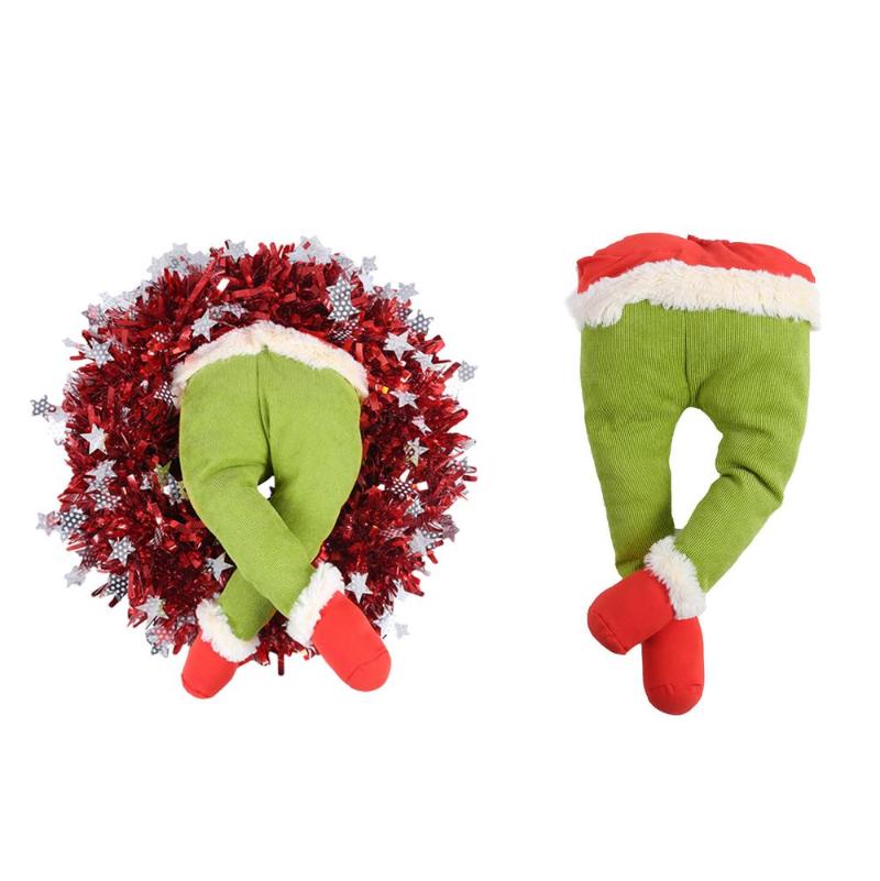 

How The Christmas Thief Stole Wreath Santa Claus Pose Leg Burlap Garland Wreath New Year Indoor Christmas Decorations