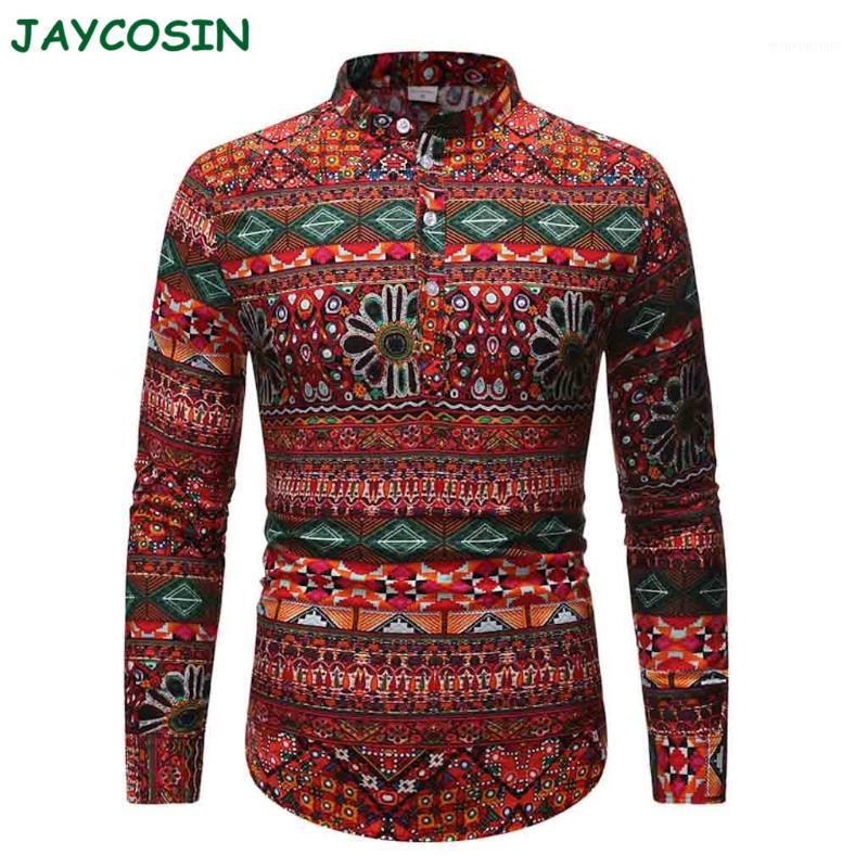 

JAYCOSIN Men Clothes 2019 Autumn Print Long Sleeve Plus Size Shirt Men Fashion Vintage Hawaiian Shirt Homme Streetwear 11151, Red