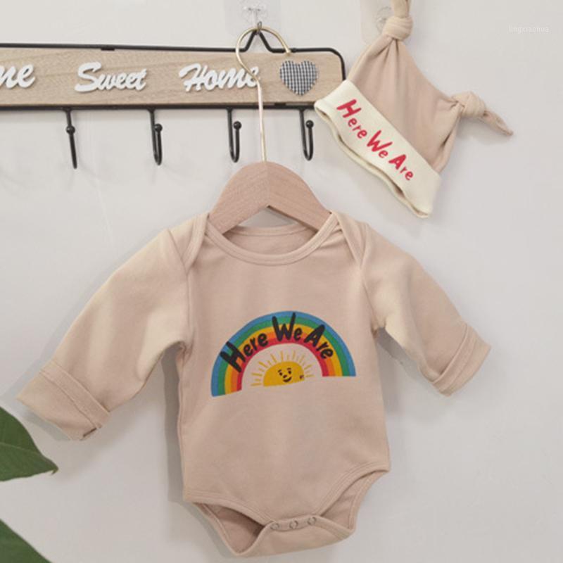 

Autumn Korean Style Newborn Baby Girls Boys Jumpsuit Cartoon Printing Toddler Baby Girl Long Sleeve Cotton Romper+Hat1, Pink