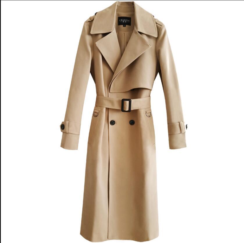 

2020 S-6xl European Windbreaker Men Knees Trench Fall and New Winter Double Breasted Super Long Coat Big Size Clothes Eqzo, Black