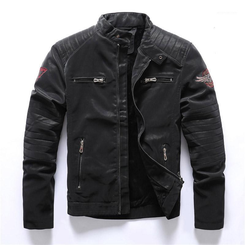 

KIOVNO Men Winter Pu Leather Jacket Coats Fleece Lined Motorcycle Embroidery Jackets Outwear For Male Size -3XL Windbreak1
