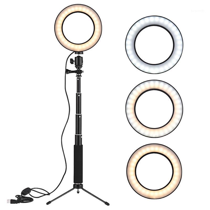 

8" Desktop Mini LED Video Ring Light Lamp Dimmable 3 Lighting Modes USB Powered with Light Stand Mini Desktop Tripod1