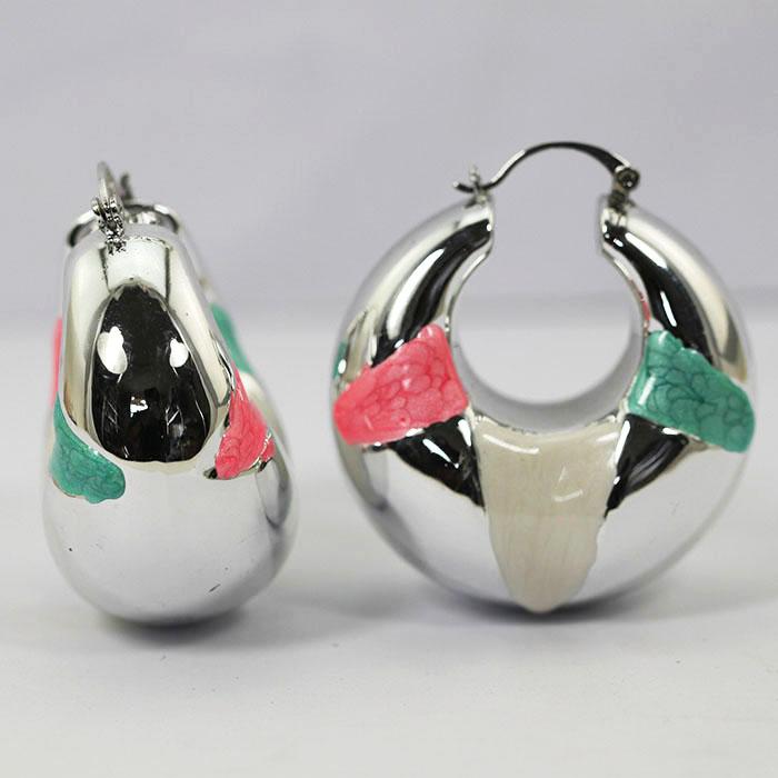

Fashion Women Big Silver Hoop Earrings Large Round Enamel Party Jewelry Earrings Glaze Birthday Gift Decoration EA057