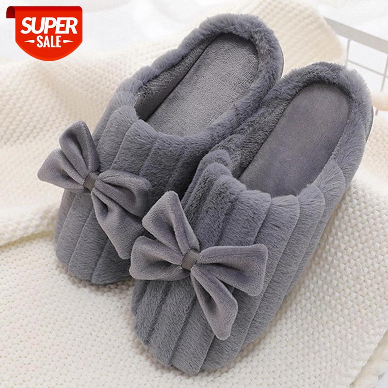 

Warm Winter slippers women Large size 43-44 Butterfly knot Fur slippers ladies Striped Suede Soft Home Slippers women Superstar #R65w, Brown