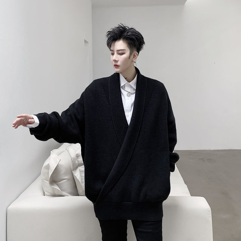 

Sweater 2021 Male Autumn New Fall Shoulder Lapel Shirt Youth Wear TGGO, Black