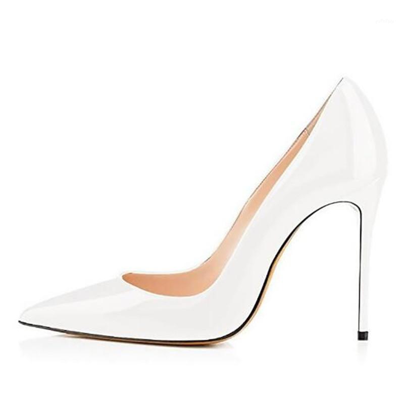 

Women Pumps Brand Thin High Heels White Patent Leather Slip On 10CM Pointed Toe Dress Party Wedding Shallow 2020 Shoes For Women1