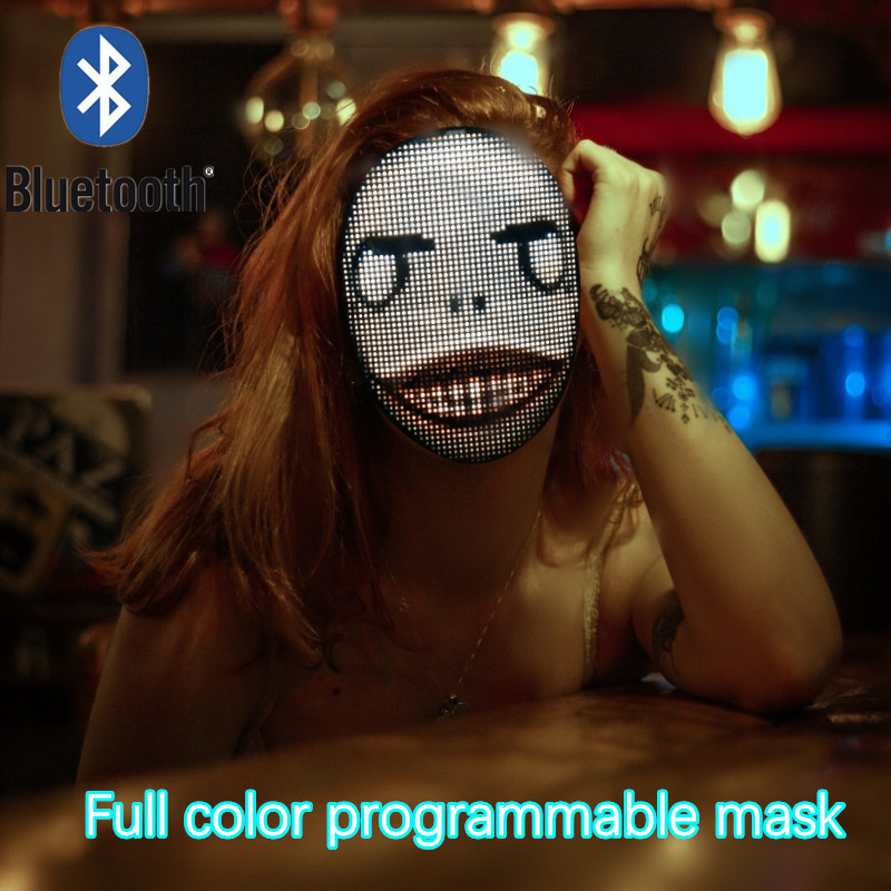 

Bluetooth APP Programmable DIY Po Full Color Animation Glowing LED Text Men's Mask Display Board Halloween Party Christmas276k