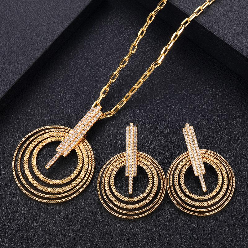 

Earrings & Necklace Accking Luxury Multilayer Women Nigerian Wedding Bride Cubic Zirconia Earring 2PCS Jewelry Set Party, Silver