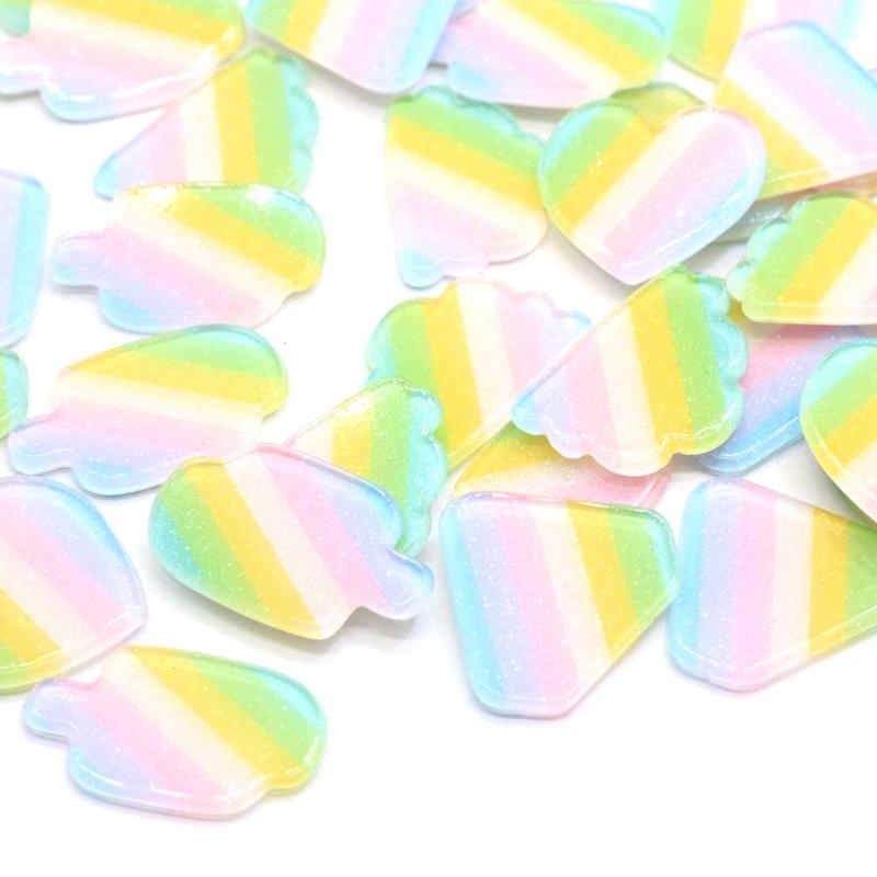 

10/50 pcs21*23MM Kawaii Resin Flat Back Rainbow Crafts Flatback Resin Rainbow Heart Cloud Ice-cream Diamond Cabochons Charms