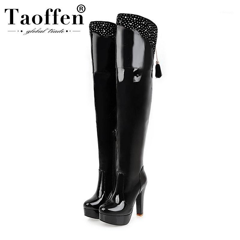 

Taoffen Plus Size 32-48 Thigh High Boots Women Fashion Shine Rhinestone Winter Shoes Women Casual Platform High Heel Boots1, Black