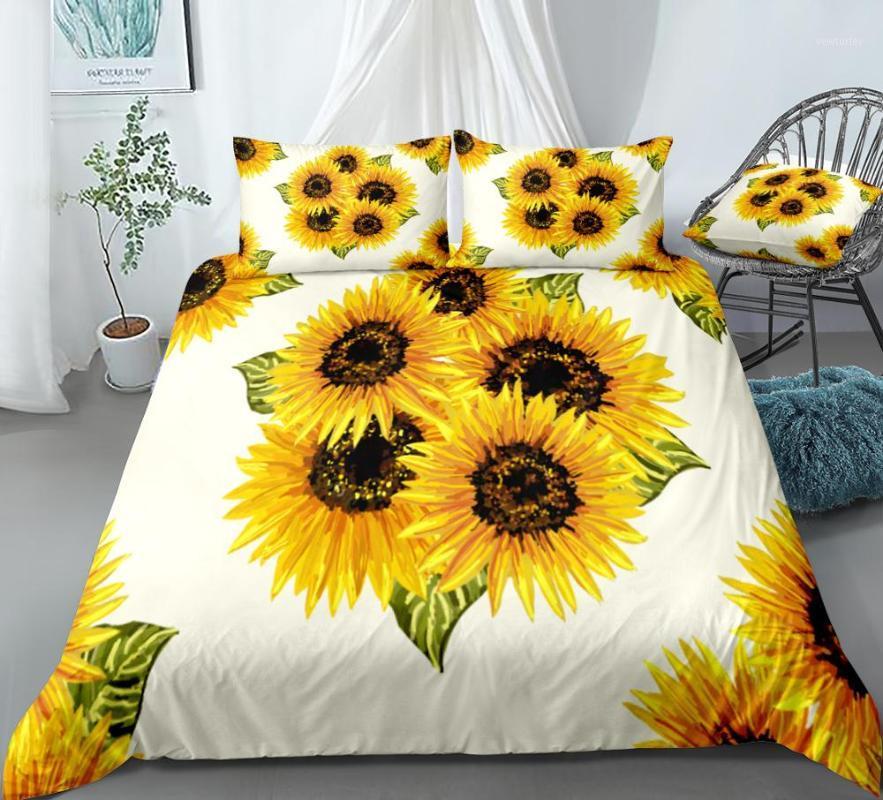 

3pcs Sunflowers Duvet Cover Set Yellow Flower Bedding Kids Boys Girls Floral Quilt Cover Queen Bed Set Yellow Flowers Dropship1, 02